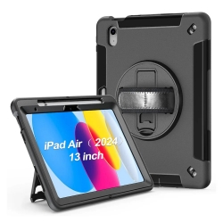 USP Rugged Apple iPad Air (13') (M4/M3/M2) (8th/7th/6th Gen) / iPad Pro (12.9') (6th/5th/4th/3rd) Case Black - Built-in-Kickstand, 3 Years Warranty HDIPADAIR13