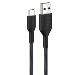 Belkin BoostCharge Pro Braided Usb-c To Usb-a Cable (2M) - Black (CAB022fq2MBK), 3A/15W, 480Mbps, 350K+ Bends, Apple,USB-IF Certified,2 Years Warranty CAB022fq2MBK