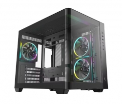 DeepCool CG330U 3F Panoramic Curved Glass Dual Chamber Micro-ATX Case, 3 Pre-installed Pwm Argb Fan, 1x USB-C,1× USB 3.0, 1×USB 2.0, Audio/Mic R-CG330U3F-BKAGM3-G