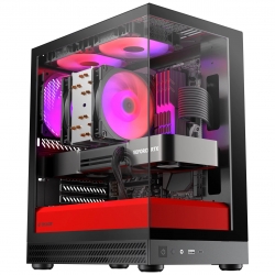 Okinos Aqua Uno Scarlet, Mini Tower, Micro-ATX/ITX, 270° Tempered Glass, Usb-c 5Gbps, 3× Argb Fans, 309mm Gpu, Dust Filters Aqua UNO Scarlet