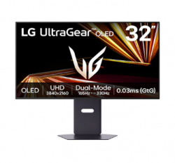 Lg 32" 4K UHD (3840 x 2160) OLED Dual-Mode (4K 165Hz/FHD 330Hz) 7Wx2 Speaker with DTS Virtual:X 0.03ms (GtG) response time, DP 2.1 VESA certified Ada 32GX850A-B