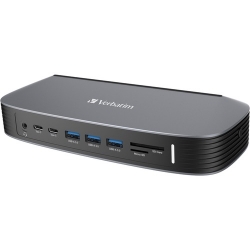 Verbatim USB Type C Docking Station for Computer - Memory Card Reader - microSD, SD - 100 W - 3840 x 2160, 1920 x 1200 - 3 x USB 3.0 - 1 x RJ-45 Ports - Network (RJ-45) - 2 x HDMI Ports - HDMI - VGA - Audio Line Out - Wired 66632