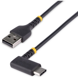 StarTech.com 3ft (1m) USB A to C Charging Cable Right Angle Heavy Duty Fast Charge USB-C Cable Black USB 2.0 A to Type-C Rugged Aramid Fiber 3A USB Charging Cord R2ACR-1M-USB-CABLE