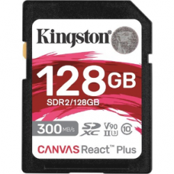 Kingston Canvas React Plus SDR2 128 GB Class 10/UHS-II (U3) V90 SDXC - 300 MB/s Read - 260 MB/s Write SDR2/128GB
