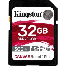 Kingston Canvas React Plus 32 GB Class 10/UHS-II (U3) V90 SDHC - 300 MB/s Read - 260 MB/s Write SDR2/32GB
