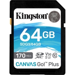 Kingston Canvas Go! Plus 64 GB Class 10/UHS-I (U3) SDXC - 170 MB/s Read - 70 MB/s Write SDG3/64GB