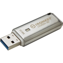 Kingston IronKey 32 GB USB 3.2 (Gen 1) Type A Flash Drive - Silver - XTS-AES, 256-bit AES - TAA Compliant - 145 MB/s Read Speed - 115 MB/s Write Speed IKLP50/32GB