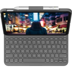 Logitech SLIM FOLIO Keyboard/Cover Case (Folio) for 27.7 cm (10.9") Apple, Logitech iPad (10th Generation) Tablet, Stylus, Apple Pencil - Oxford Gray - Bump Resistant, Scratch Resistant, Water Resistant - Plastic, Fabric Body - 186.7 mm Height x 253 m 920