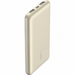 Belkin BoostCharge Power Bank - Gold - For iPhone - 2 x Type-A 15W, 1 x Type-C 15W - 10000 mAh - 3 x USB - Gold BPB011BTGD