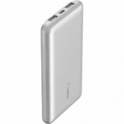 Belkin BoostCharge Power Bank - Silver - For iPhone - 2 x Type-A 15W, 1 x Type-C 15W - 10000 mAh - 3 x USB - Silver BPB011BTSL
