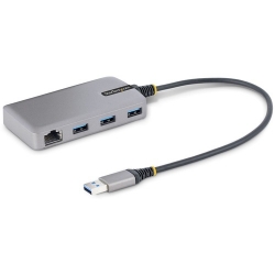 StarTech.com 3-Port USB Hub with Ethernet, USB-A Ports, Gigabit Ethernet/GbE, 5Gbps, Bus-Powered, 1ft/30cm Cable, Portable Laptop USB Hub - Portable USB Expansion Hub w/Gb Ethernet RJ45 (WoL/Jumbo Frames/V-LAN Tagging) for laptop/desktop - 3x USB-A 3. 5G3
