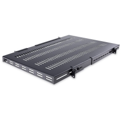 StarTech.com 1U 4-Post 19.5 to 38in Adjustable Mounting Depth Vented Rack Mount Shelf - Heavy Duty Fixed Rack Shelf - 330lbs / 150kg - 27.5in Deep - Add a high capacity adjustable mount depth vented shelf into almost any 4-post server rack or cabinet  ADJ