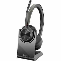 HP Poly Voyager 4300 UC 4320 Wired/Wireless Over-the-head, On-ear Stereo Headset - Black - Siri, Google Assistant - Binaural - Supra-aural - 9100 cm - Bluetooth - 20 Hz to 20 kHz - 150 cm Cable - Electret Condenser, MEMS Technology Microphone - Noise Canc
