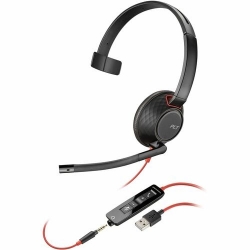 HP Poly Blackwire 5210 Wired On-ear, Over-the-head Mono Headset - Black - Microsoft Teams Certification - Monaural - Supra-aural - 32 Ohm - 20 Hz to 20 kHz - 217 cm Cable - Noise Cancelling Microphone - Noise Canceling - Mini-phone (3.5mm), USB Type A 80R