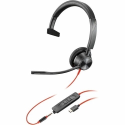 Hp Poly Blackwire 3315 Wired On-ear Mono Headset - Black - Monaural - Ear-cup - 32 Ohm - 213.4 cm Cable - Omni-directional Microphone - USB Type C, Mini-phone (3.5mm) 8X217AA