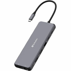Verbatim USB Type C Docking Station for Monitor/Headphone/Speaker - Charging Capability - Memory Card Reader - SD - 3 Displays Supported - 4K, 8K - 3840 x 2160, 7680 x 4320 - 8 x USB Ports - 2 x USB 2.0 - 6 x USB Type-A Ports - USB Type-A - 2 x USB Type-