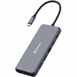 Verbatim USB Type C Docking Station for Monitor - Charging Capability - Memory Card Reader - SD - 3 Displays Supported - Full HD, 4K - 1920 x 1080, 3840 x 2160 - 7 x USB Ports - 2 x USB 2.0 - 5 x USB Type-A Ports - USB Type-A - 2 x USB Type-C Ports - USB