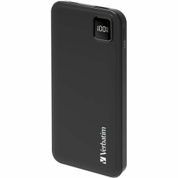 Verbatim VAPPP224 Power Bank - Black - For iPhone - 1 x Type-C 20W - Lithium Polymer (Li-Polymer) - 10000 mAh - 5 A, 2.22 A, 3 A, 1.50 A, 2 A, 4.50 A, 3 A, 1.67 A, 2.40 A - 9 V DC, 5 V DC, 12 V DC, 4.5 V DC Output - 5 V, 9 V, 12 V Input - 2 x USB - Black
