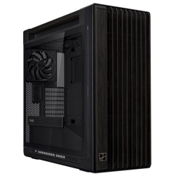 Asus PA602 PROART CASE WOOD TG EDITION 420mm radiator support 1x 140mm and 2x 200mm fans pre-installed front panel IR dust indicator power lock latch tool-less PCIe mounting USB 20Gbps support PROART PA602 WOOD TG PWM BLACK