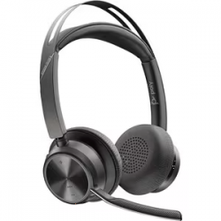 HP Poly Voyager Focus 2 Wired/Wireless On-ear, Over-the-head Stereo Headset - Black - Siri, Google Assistant - Binaural - Supra-aural - 9100 cm - Bluetooth - 20 Hz to 20 kHz - 150 cm Cable - MEMS Technology, Electret Condenser, Discreet Microphone - N 76U