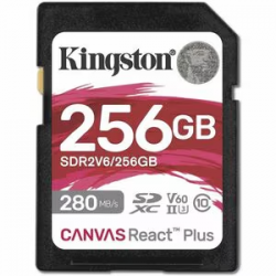 Kingston Canvas React Plus 256 GB Class 10/UHS-II (U3) V60 SDXC - 280 MB/s Read - 150 MB/s Write SDR2V6/256GB