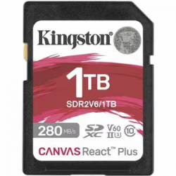 Kingston Canvas React Plus 1 TB Class 10/UHS-II (U3) V60 SDXC - 280 MB/s Read - 150 MB/s Write SDR2V6/1TB