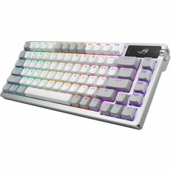 Asus ROG Azoth Gaming Keyboard - Wired/Wireless Connectivity - USB 2.0 Interface - RGB LED - White - Mechanical Keyswitch - Bluetooth/RF - 5.1 - 2.40 GHz - Three-Way Control Knob Hot Key(s) - Mac OS X 10.11 El Capitan, Windows 11 - MacBook - Mac, PC ROG A