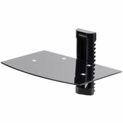 StarTech.com Floating Wall-Mounted AV Shelf, Adjustable Height Shelf For Under TV A/V Equipment, Black Tempered Glass Shelf - Floating wall-mount AV shelf is 5mm thick black tempered glass with an unobstructed surface; Supports 15.4lbs (7kg); Mounts to a