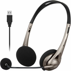 Verbatim Wired Over-the-head, On-ear Stereo Headset - Grey - Binaural - Supra-aural - 32 Ohm - 20 Hz to 20 kHz - 120 cm Cable - Omni-directional Microphone - USB 66556