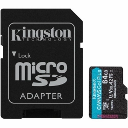 Kingston Canvas Go! Plus 64 GB Class 10/UHS-I (U3) V30 microSDXC - 200 MB/s Read SDCG4/64GB