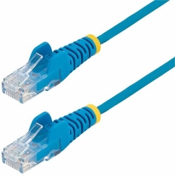 StarTech.com 15m Blue Slim CAT6 Ethernet Cable, Snagless RJ45, UTP, LSZH, 28AWG Pure Bare Copper, Slim Network Patch Cord, Fluke Tested - Slim UTP Cat6 Cable supports 1Gbps and 100W PoE; Ideal for crowded installations; 36% slimmer for improved airflow;