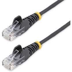 StarTech.com 15m Black Slim CAT6 Ethernet Cable, Snagless RJ45, UTP, LSZH, 28AWG Pure Bare Copper, Slim Network Patch Cord, Fluke Tested - Slim UTP Cat6 Cable supports 1Gbps and 100W PoE; Ideal for crowded installations; 36% slimmer for improved airflow;