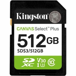 Kingston Canvas Select Plus 512 GB Class 10/UHS-I (U3) V10 SDXC - 1 - 150 MB/s Read SDS3/512GB