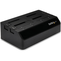 StarTech.com Drive Dock SATA/600 - USB 3.0 Type B Host Interface - UASP Support External - Black - Quad-bay hard drive dock for 2.5" / 3.5" SATA drives; SATA III (6.0 Gbps); USB 3.2 Gen 1 (5 Gbps) Host Connection; Dual 40mm Fans; Top-Loading w/ Drive Doo
