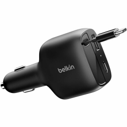 Belkin BoostCharge 75 W Auto Adapter - Universal Adapter - 1 USB - 1 USB Type-C - For Notebook, iPhone, MacBook - 75 cm Cable CCC001FQBK