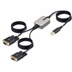 StarTech.com 13ft (4m) 2-Port USB to Serial Adapter Cable, COM Retention, FTDI, DB9 RS232, Changeable DB9 Screws/Nuts, Windows/macOS/Linux - Add two DB9 RS-232 serial ports to a desktop/laptop using a USB-A port; Interchangeable Screws/Nuts; DB9 screws p