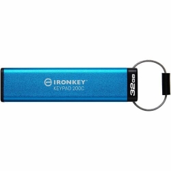 Kingston IronKey Keypad 200 32 GB USB 3.2 (Gen 1) Type C Flash Drive - Blue - XTS-AES, 256-bit AES - 145 MB/s Read Speed - 115 MB/s Write Speed - 1 Each IKKP200C/32GB