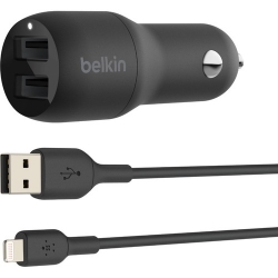 Belkin BOOST?CHARGE 24 W Auto Adapter - USB - For USB Type A Device - 12 V DC Input - 5 V DC/4.80 A Output - Black CCD001BT1MBK