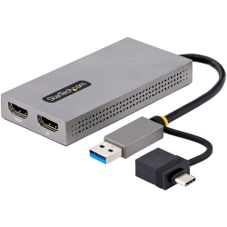 StarTech.com A/V Adapter - 1 Pack - 1 x 24-Pin USB 3.2 (Gen 1) Type C - Male, 1 x USB 3.2 (Gen 1) Type A - Male - 2 x 19-Pin HDMI 1.4 Digital Audio/Video - Female - 3840 x 2160 Supported - Grey 107B-USB-HDMI