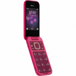 Nokia 2660 Flip 128 MB Feature Phone - 2.8" Flexible Folding Screen TFT LCD QVGA 240 x 320 - Cortex A71 GHz - 48 MB RAM - Series 30+ - 4G - Pop Pink - Flip - UNISOC T107 SoC - 2 SIM Support - SIM-free - Rear Camera: 300 Kilopixel - 1450 mAh Battery 1GF012