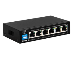 D-link 6-Port 10/100Mbps PoE Switch with 4 Long Reach PoE Ports and 2 Uplink Ports. PoE budget 60W DES-F1006P-E