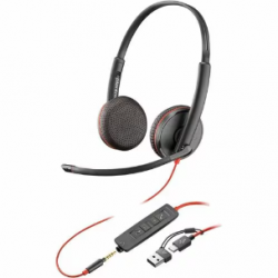 HP Poly Blackwire 3225 Wired On-ear Stereo Headset - Black - Binaural - Ear-cup - 32 Ohm - 225.6 cm Cable - Omni-directional, Noise Cancelling Microphone - USB Type C, Mini-phone (3.5mm) 8X229AA