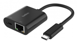 BELKIN ADAPTER USB-C TO GIGABIT ETHERNET AND USB-C PD, 100W PASS THRU, 2 YR WTY INC019BTBK