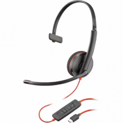 HP Poly Blackwire 3210 Wired On-ear Mono Headset - Black - Monaural - Ear-cup - 32 Ohm - 158.5 cm Cable - Omni-directional Microphone - Noise Canceling - USB Type C, Mini-phone (3.5mm) 8X214AA