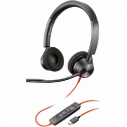 HP Poly Blackwire 3320 Wired On-ear Stereo Headset - Black - Binaural - Ear-cup - 32 Ohm - 216.4 cm Cable - Omni-directional Microphone - USB Type C, Mini-phone (3.5mm) 8X219AA