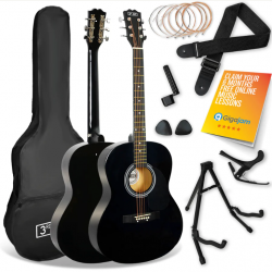 3rd Avenue Acoustic Guitar Premium Pack - Black NM-STX10ABKPK2