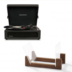 Crosley Voyager Bluetooth Portable Turntable - Black + Bundled Crosley Record Storage Display Stand CR8017BSS-BK4