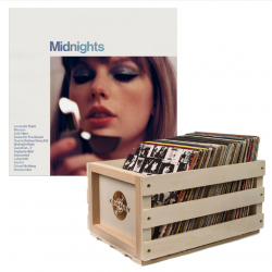 Crosley Record Storage Crate & Taylor Swift Midnights Vinyl Album Bundle Moonstone Blue UM-2445789825-B