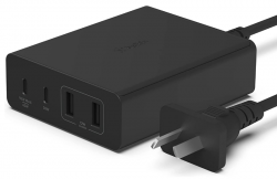 BELKIN 4 PORT USB-C GAN CHARGER, USB-C(2), USB-A(2), 108W INC 2M CORD, BLACK WCH010AUBK