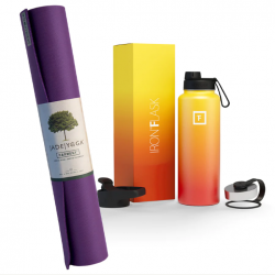 Jade Yoga Harmony Mat - Purple & Iron Flask Wide Mouth Bottle with Spout Lid, Fire, 32oz/950ml Bundle JY-368P-IFB
